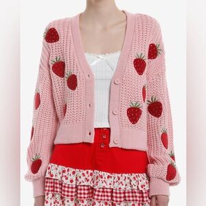 Sweet Society Strawberry Embroidered Pink Sweater